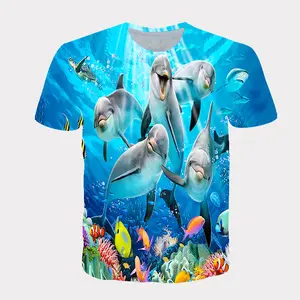 深沉男人女人小孩可爱海豚3d打印T恤男女皆宜聚酯海鱼短袖3D t衬衫