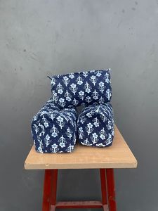 <b>Navy</b> <b>Blue</b> Floral Print Cotton Women's Tote Bags Set Quilted Design Decorative Cushions for Home Fashion Daily Shopping Travel - Product Image 1