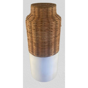 Vase à fleurs rond, décoration d'intérieur pour salon, art déco, fer et rotin, léger - Product Image 1