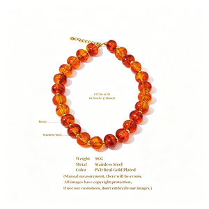 Collar <span class=keywords><strong>de</strong></span> Gargantilla Vintage para Mujer con Cuentas, Resina Ámbar, <span class=keywords><strong>Acero</strong></span> Inoxidable y <span class=keywords><strong>Cadena</strong></span> <span class=keywords><strong>de</strong></span> Eslabones <span class=keywords><strong>Bañada</strong></span> <span class=keywords><strong>en</strong></span> <span class=keywords><strong>Oro</strong></span> <span class=keywords><strong>de</strong></span> 18K, Ideal para Regalos <span class=keywords><strong>de</strong></span> Fiesta - Product Image 4
