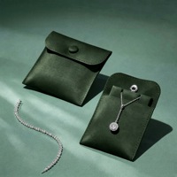 Pochette à bijoux en microfibre avec carte insérée et bouton-pression, sac de rangement pour collier, bracelet, bague, pochette cadeau verte pour bijoux