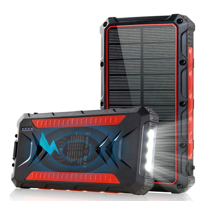 30000mAh Solar Power Bank, Waterproof Outdoor Solar Charger, Camping Led Flashlight Wireless Solar Power Bank