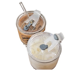 Vaso de Vidrio con Diseño de Cachorro de Dibujos Animados Estilo Coreano NEWELL, con Tapa y Pajita Articulada, Apto <span class=keywords><strong>para</strong></span> Alimentos, Reutilizable, Taza de Viaje <span class=keywords><strong>para</strong></span> Parejas, <span class=keywords><strong>para</strong></span> Café - Product Image 4