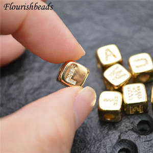 Alta calidad 18K chapado en oro circón cúbico 9x9mm letras <span class=keywords><strong>iniciales</strong></span> gran agujero collar pulsera hacer cuentas de Metal sueltas - Product Image 5