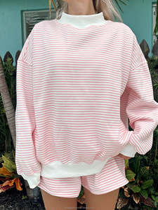 Ensemble deux pièces sur mesure OEM grande taille pour <span class=keywords><strong>femme</strong></span> : <span class=keywords><strong>short</strong></span> décontracté à rayures et sweat-shirt d'été - Product Image 4