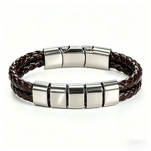 <b>Leather</b> Woven Stainless Steel <b>Bracelet</b> Black Braided Men Women Fashion Jewelry Party Geometric Design D2739 1D2758 1 - Product Image 5