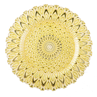 Assiettes de présentation rondes en verre doré écologiques de 33 cm, motif paon peint à la main, style américain, vente en gros