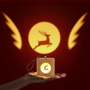 2022 Popular wood Christmas halloween gift deer usb recharging Decorative Projector Lamp For Kids RGB led touch Nightlight