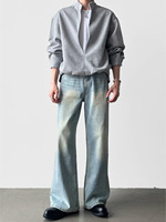 Jean pour homme à ourlet égal, coupe droite, en denim, détails raffinés, vente en gros