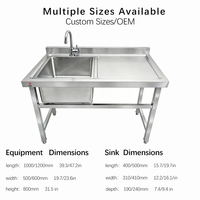 Évier de cuisine professionnel pour restaurant, hôtel, industrie, avec table de préparation, qualité supérieure, évier en acier inoxydable 304 avec table de travail