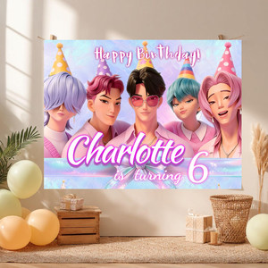 Décorations de fête sur le thème K-Pop pour garçons : toile de fond en tissu avec affiche de dessin animé pour anniversaire, collection Chasseurs de Sorcières <span class=keywords><strong>Shaga</strong></span> - Product Image 1