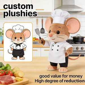 Peluche personnalisée Chef Souris avec tablier, thème alimentaire mignon et amusant, expressions de <span class=keywords><strong>sourire</strong></span> personnalisées pour les passionnés de cuisine - Product Image 1