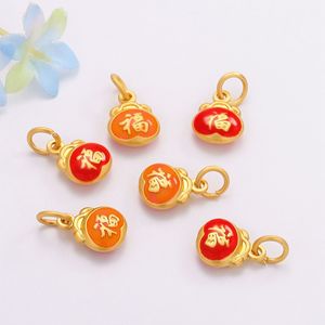 Pendentif porte-bonheur en émail doré avec motif Fu pour bijoux DIY, accessoire cadeau unisexe - Product Image 3