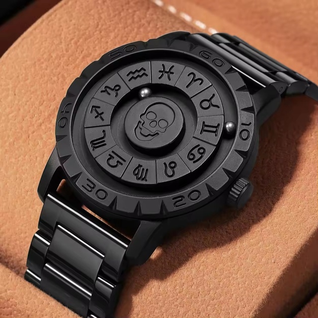New Personalized Skull Watch Fashion Alloy Quartz Watch Floating Magnetic Index Hands Free Ball Bearing Creative Design Simple