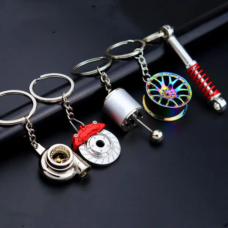 Grosir Kreatif Logam Gantungan Kunci Rim Turbo Gear Brake Disc Shock Absorber Caliper Mobil Keychain Liontin