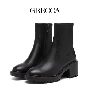 Stivaletti Casual da Donna in Pelle di Alta Qualità con Design Retrò Elegante, Tacco Grosso e Dettaglio Laterale in Metallo, Modello Slip-On con Aumento di Altezza - Product Image 4