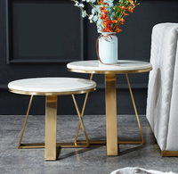 Tables basses rondes nordiques en marbre blanc, table d'angle créative en métal doré et noir pour canapé, petite table basse d'appoint pour canapé