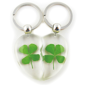 Ensemble de porte-clés en résine en forme de cœur lumineux, avec <span class=keywords><strong>un</strong></span> véritable trèfle à quatre feuilles intégré, porte-clés romantique assorti pour <span class=keywords><strong>cadeau</strong></span> d'amitié - Product Image 2