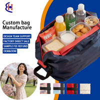 Sac de courses pliable et étanche en nylon avec fermeture éclair, robuste, pour l'épicerie, la cuisine et le rangement domestique, vente en gros
