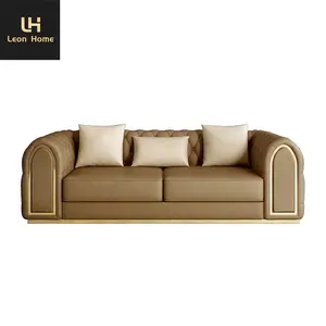 الرجعية نمط nubuck الجلود الأريكة زر أريكة الظهر تصميم أريكة جلدية الملكي أريكة الزفاف مجموعة - Product Image 6