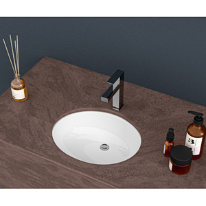 Lavabo da <span class=keywords><strong>bagno</strong></span> ovale in ceramica bianca da incasso 16,5"x13,4" con troppopieno - Product Image 1