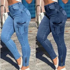 2023 Op Maat Gemaakte Damesbroek Casual Sexy Zijzakbroek Voor Dames Stijlvolle Dames Denim Cargo Geweven Verzachter