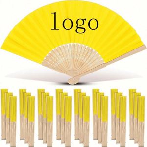 Precio de fábrica: Abanico de mano de tela de bambú de 21 cm (8 pulgadas) con estampado de seda blanca para novias, bodas, fiestas, regalo de empresa DIY barato, decoración. - Product Image 4
