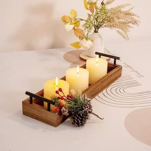 Wooden serving <b>tray</b> with metal handle, minimalist style, white tabletop candle decoration <b>tray</b>, <b>dinner</b> plate - Product Image 1