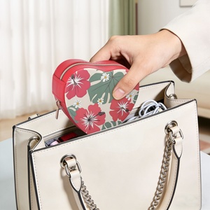 Custom Anthurium Artificial Flowers Travel Jewelry <b>Case</b> PU Leather Necklace <b>Earring</b> Box Heart Design Jewelry Box With Logo - Product Image 5