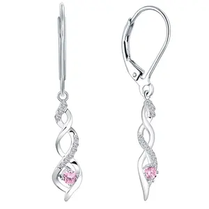 Orecchini eleganti gioielli di moda donna ciondola l'orecchino lungo twist con pietra rosa cz