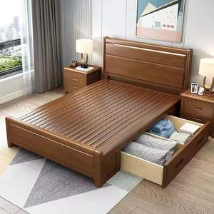 Solid Wood <b>Bed</b> 1.5M 1.8M <b>Double</b> <b>Storage</b> Bedroom Furniture With Drawer High Box Design - Product Image 1