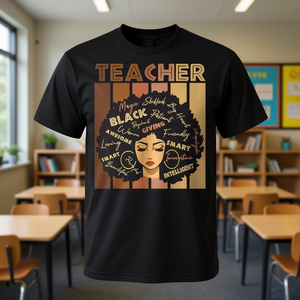 Camiseta negra para mujer afroamericana con estampado de chica afro y melanina - Product Image 3