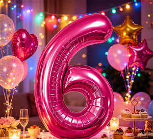 Party Love Balloon Numero Fuchsia N6 100cm 12 pcs Bag for long-lasting shine and visual appeal - Product Image 6