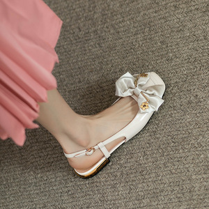 Factory Direct Wholesale Square Head Bow <b>Sandals</b> Low Heels Flat Shoes Women - Product Image 3