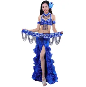 Costumes de performance de scène professionnelle de danse du ventre arabe élégante avancée OEM pour femmes adultes ensembles 100% Polyester et PVC