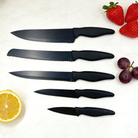 Ensemble de couteaux de cuisine professionnels avec lames en acier inoxydable noir, manche en PP, logo personnalisable pour la découpe