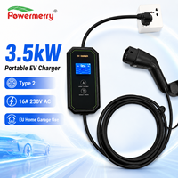 Chargeur EV portable 3,5 kW 16A Type 2 230Vac monophasé, courant réglable, RCD, écran LCD, avec câble de 5 m pour une utilisation à domicile ou au garage