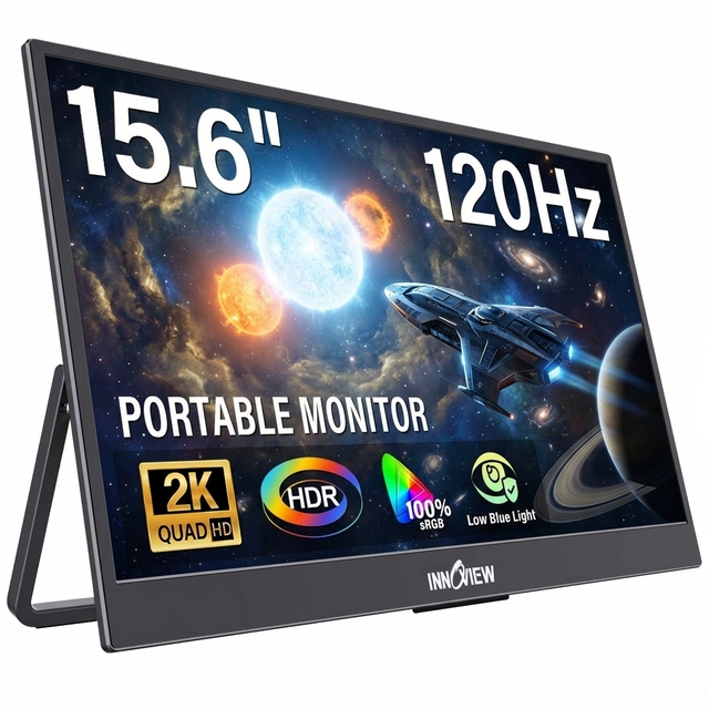 Ultra Slim Lightweight 15.6 Inch External IPS Monitor 2560X1440 120Hz FreeSync 300Nits Brightness for Mobile Work