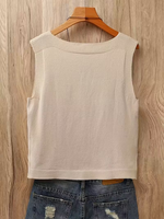 Chaleco de Punto Casual Transpirable con Cuello en V para Mujer, Verano-Otoño 2026, Sin Mangas, con Bolsillo y Botón, Uso Diario, 100% Acrílico