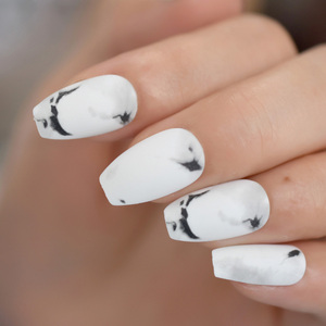 <span class=keywords><strong>Faux</strong></span> ongles en forme de cercueil, nouveaux produits, design <span class=keywords><strong>marbre</strong></span> blanc, couverture complète, beauté pour fille, ongles artificiels mats de taille moyenne - Product Image 3