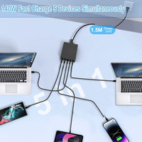 Chargeur de bureau multi-ports haute vitesse 140W, 5 ports GaN PD 3.1, chargeur portable rapide de type C 3C2A avec prise EU US UK AU pour iPhone
