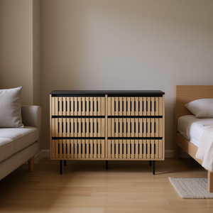 Armoire de rangement à six tiroirs en bois, design minimaliste, organisateur de salon, durable, type sur pied, forme rectangulaire - Product Image 2