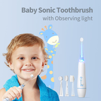 Brosse à dents électrique sonique pour enfants OEM, fonctionnant sur piles, 16000 VPM, vibrations douces, poils doux, 0-3 ans, étanche IPX7
