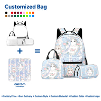 Set Ransel Anak 3 in 1 Motif Geometris Lucu Warna Biru Muda Anti Air dengan Resleting, Tas Selempang, Tas Makan Siang, dan Tempat Pensil