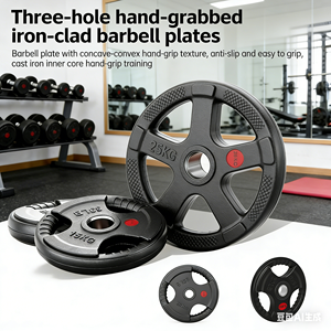 XFY Plaques de poids pleines en caoutchouc noires à 3 trous pour haltères 5lb 10lb 15lb 55lb, pour musculation, exercices des bras, durables, <span class=keywords><strong>bureau</strong></span>/salle de sport - Product Image 2