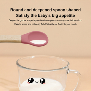 Juego de tenedor y cuchara de silicona de grado alimenticio para bebés, cabezal suave desmontable, mango de madera sin BPA, vajilla para la primera comida de niños pequeños - Product Image 4