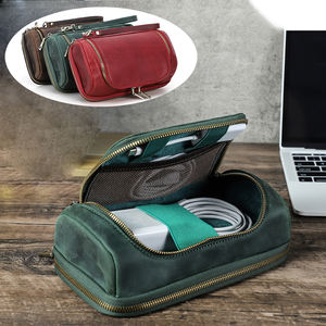 Estuche Organizador de Cables de Viaje de Cuero Crazy Horse Vintage Personalizado, Bolsa Multifuncional para Accesorios Electrónicos - Product Image 1