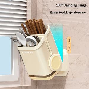 Support mural de cuisine en plastique sans perçage pour baguettes, design rotatif, double usage, pour comptoir - Product Image 3