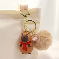 Nouvelle poupée capybara en peluche avec pompon, porte-clés en caoutchouc PVC 3D, mini porte-clés pour sac de voiture, boule de poils, chaîne de pendentif, cadeau, porte-clés