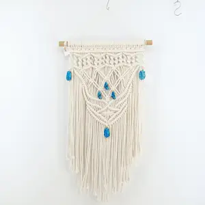 Tapestry Unique Design Macrame Rope Wall Tapestry Hanging Decor Ornament With Colored Stone For Home